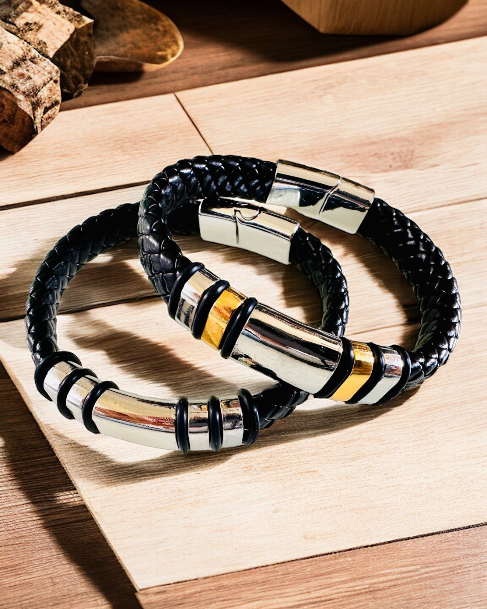 Bracelet à la Mode Hip Hop pour Hommes avec Gravure Personnalisée et Fermoir Magnétique – Choisissez le Style avec Accents Argentés ou Dorés, 22cm Cuir PU