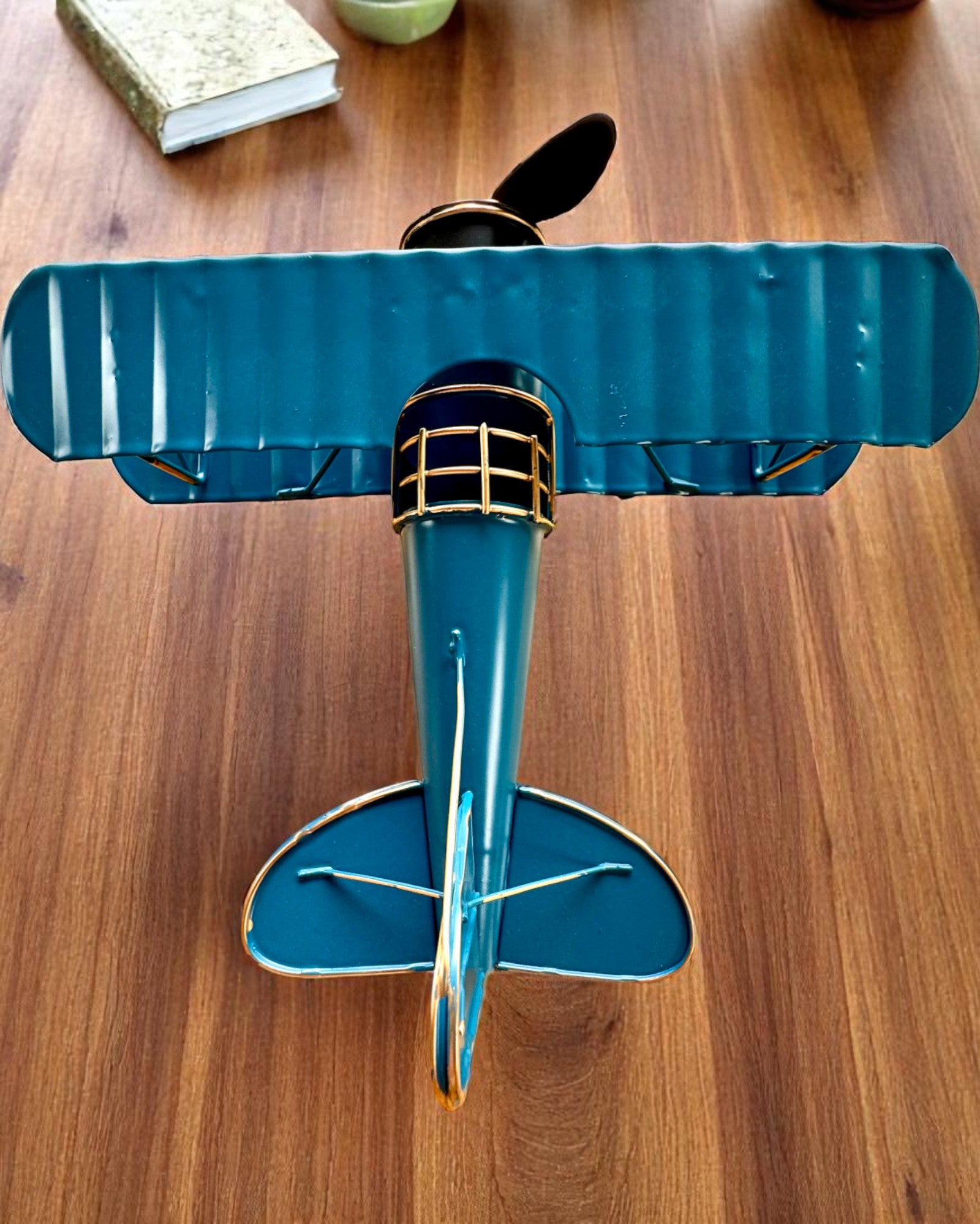 Metalen modelvliegtuig Blue Baron – retro, als cadeau, met graveeroptie