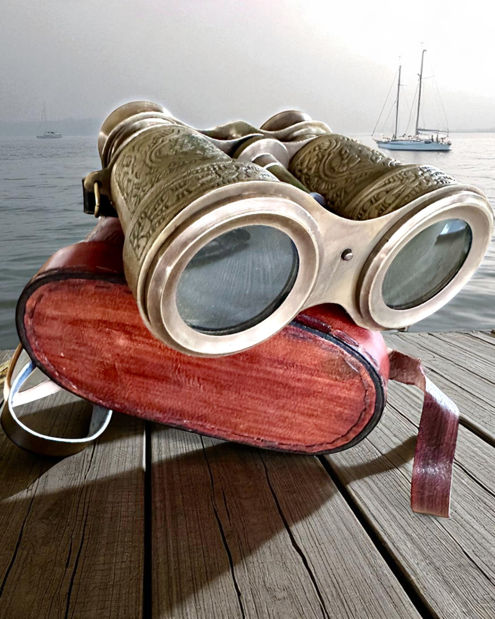 Binoculars with leather case Victorian's Eye, 11 cm Brass, Hand-decorated, personalization with engraving for a gift