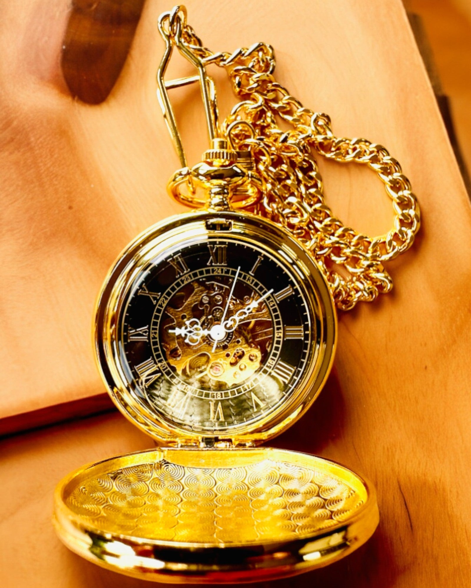 Montre de Poche Grand Elegance à Double Couvercle, Manuelle, Couleur Or, avec gravure pour cadeau