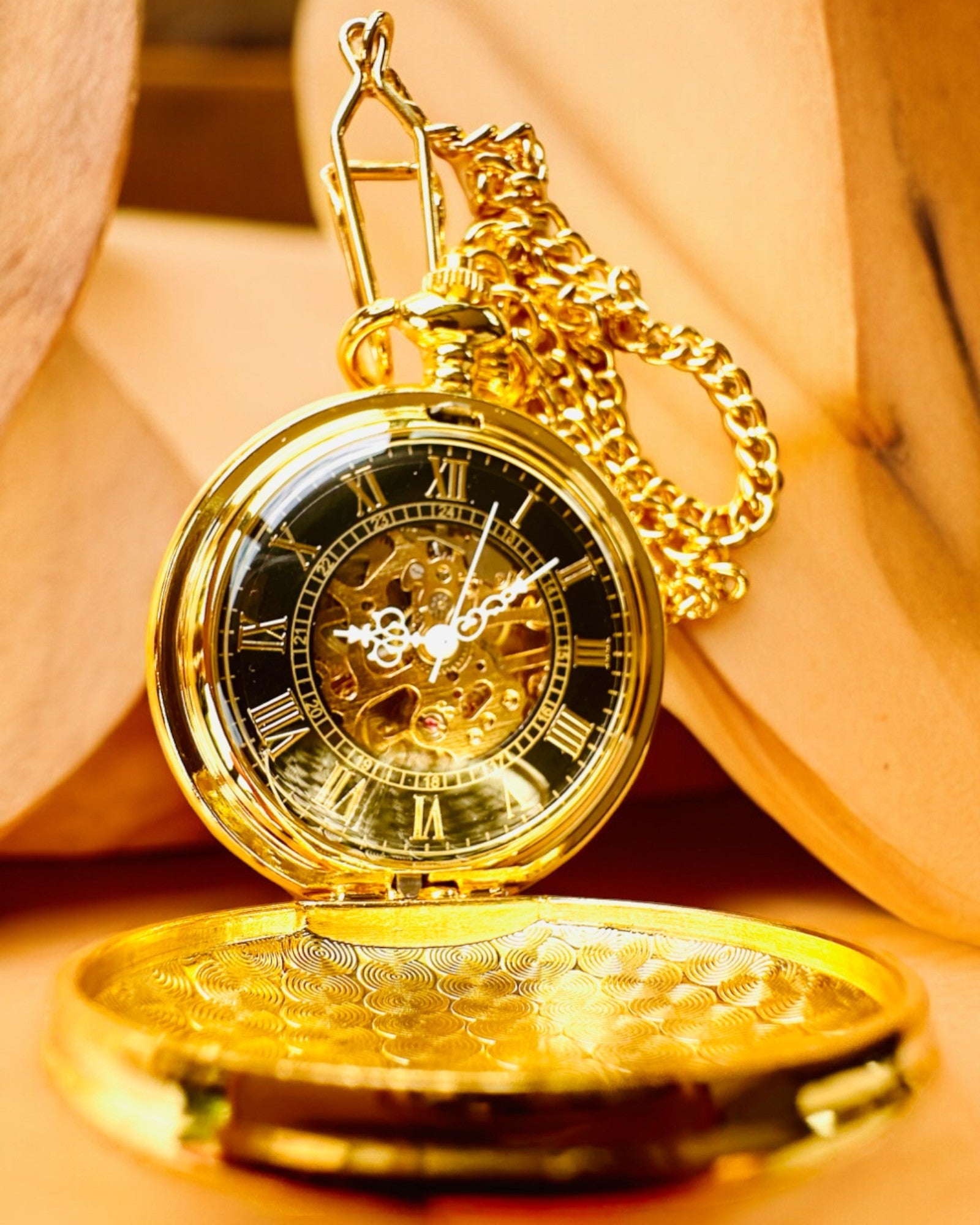 Montre de Poche Grand Elegance à Double Couvercle, Manuelle, Couleur Or, avec gravure pour cadeau