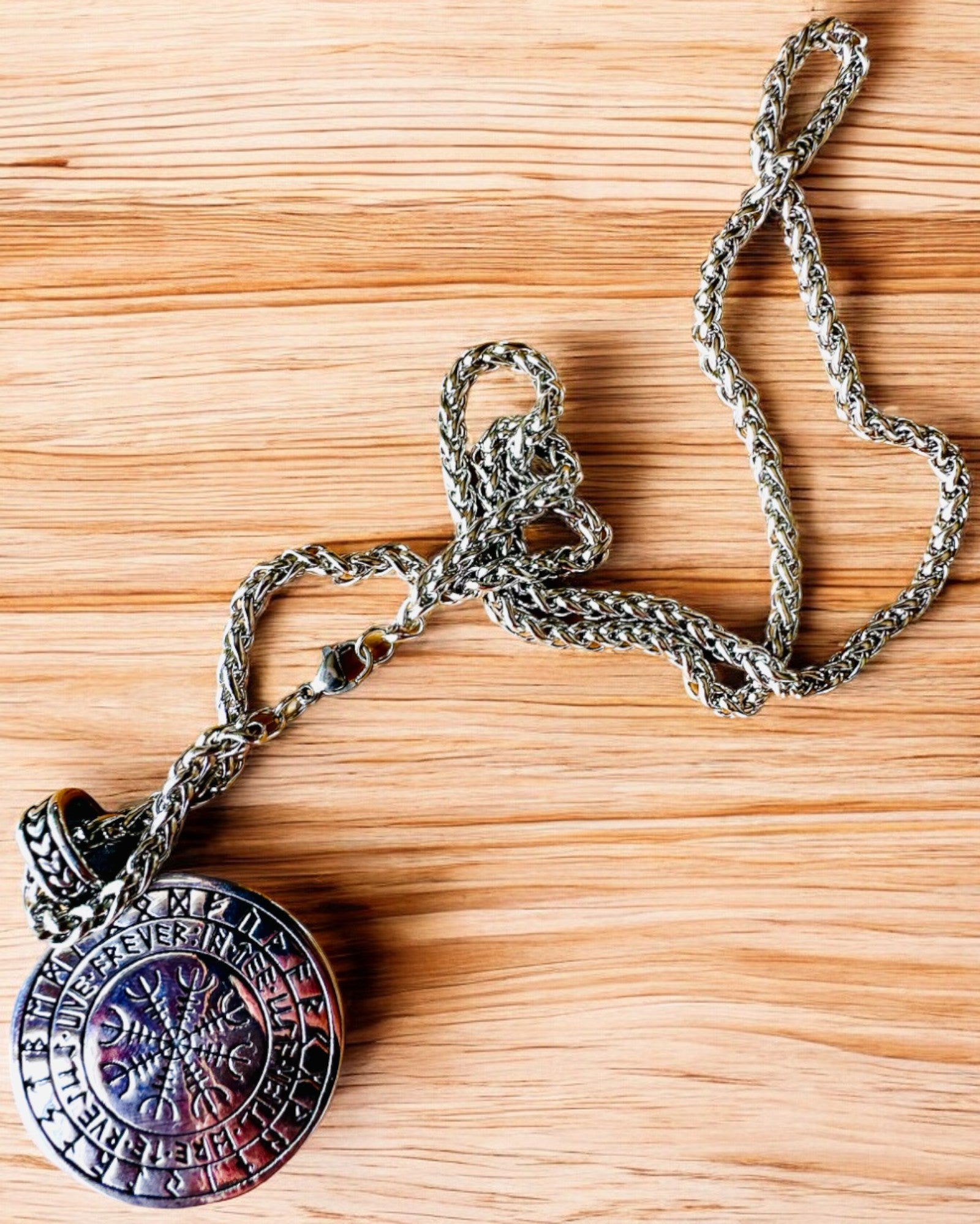 Stainless Steel "Tree of Life" Necklace with Personalization, featuring the Aegishjalmur Symbol (Helm of Awe)