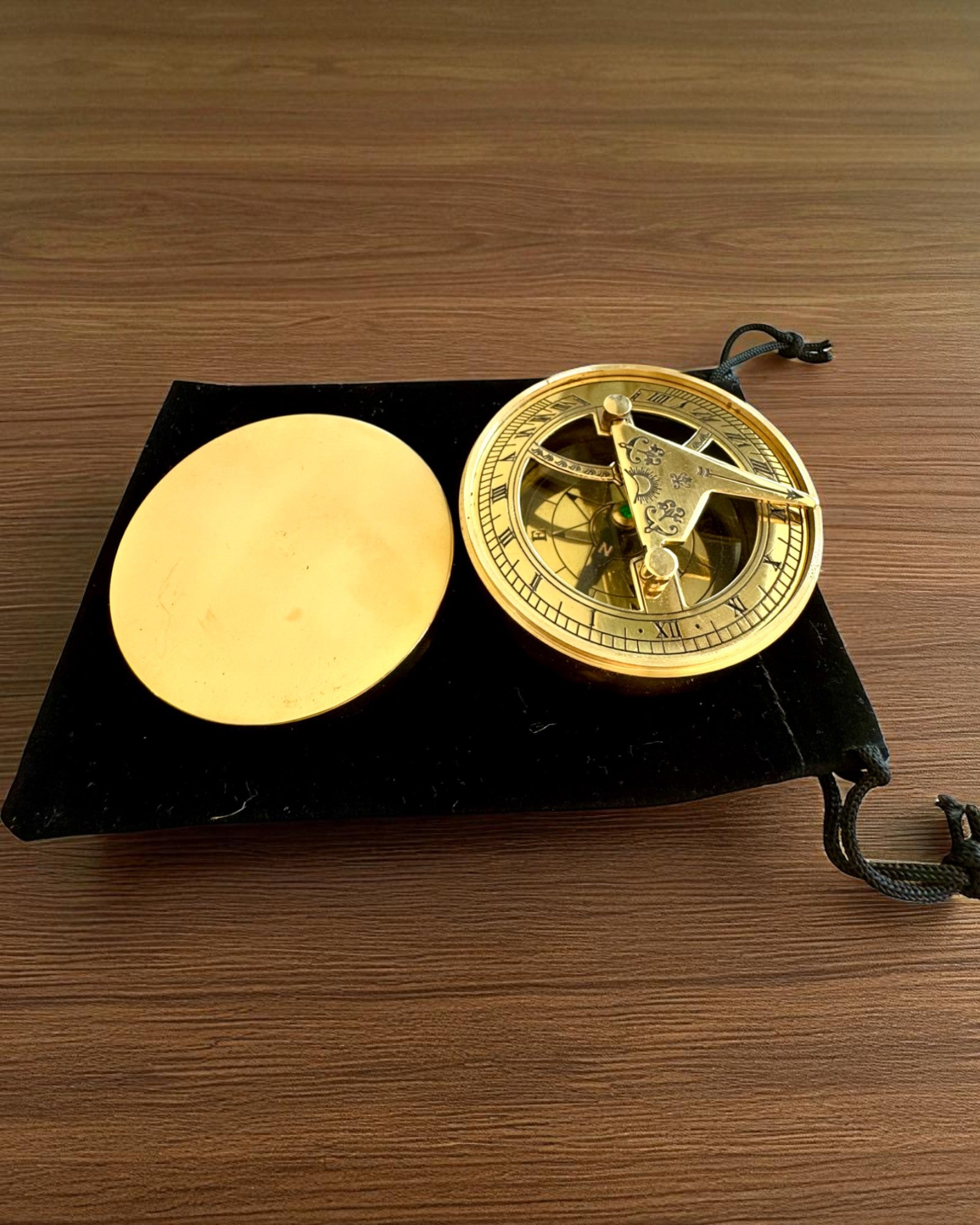 Zonnewijzer Kompas Voyager 7cm – messing zonnewijzer met kompas, personalisatie met gravure als cadeau