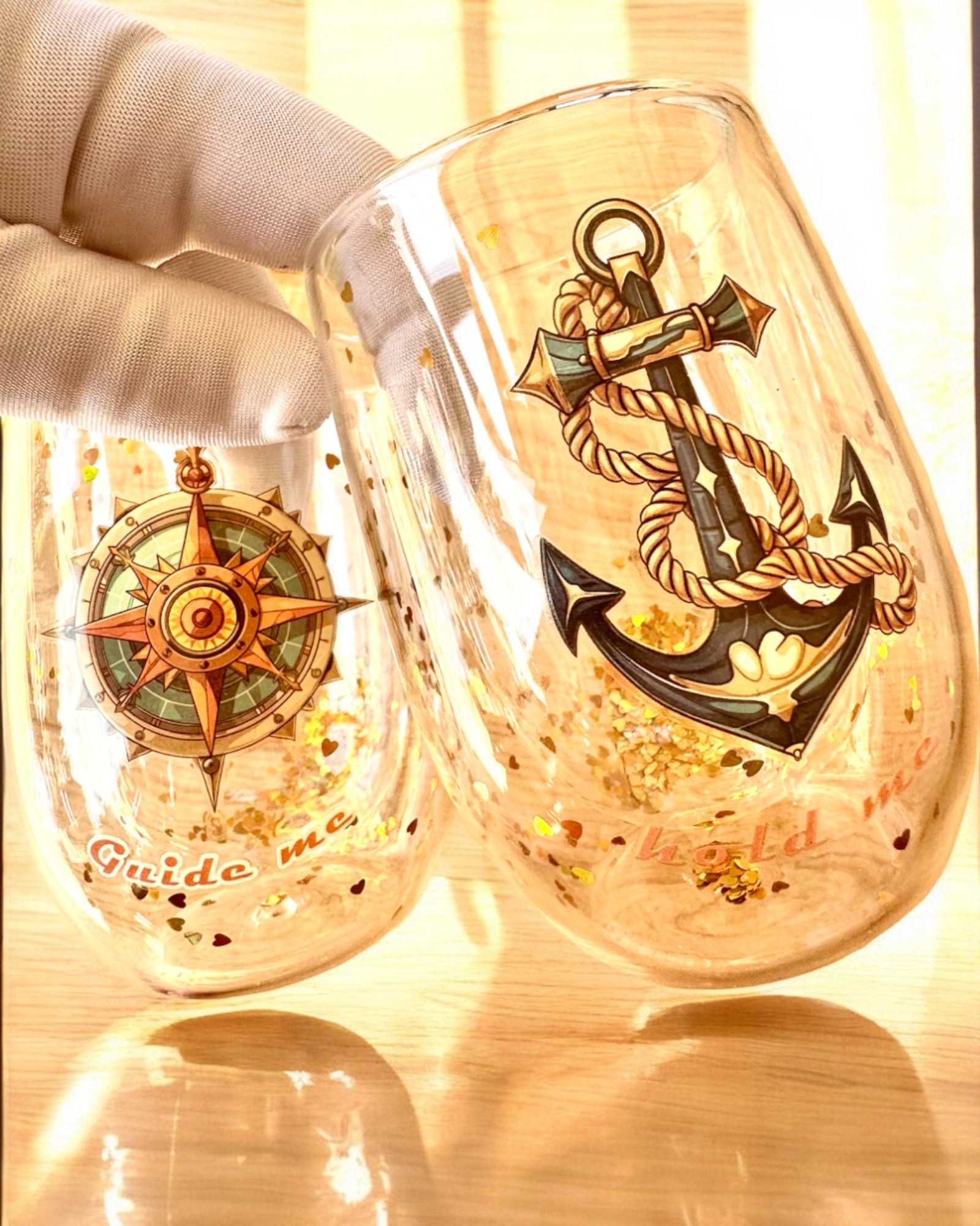 Verres "Nautical Dreams" à double paroi avec flocons d'or - ensemble de 2 pièces, capacité de 300 ml, possibilité de personnalisation par gravure