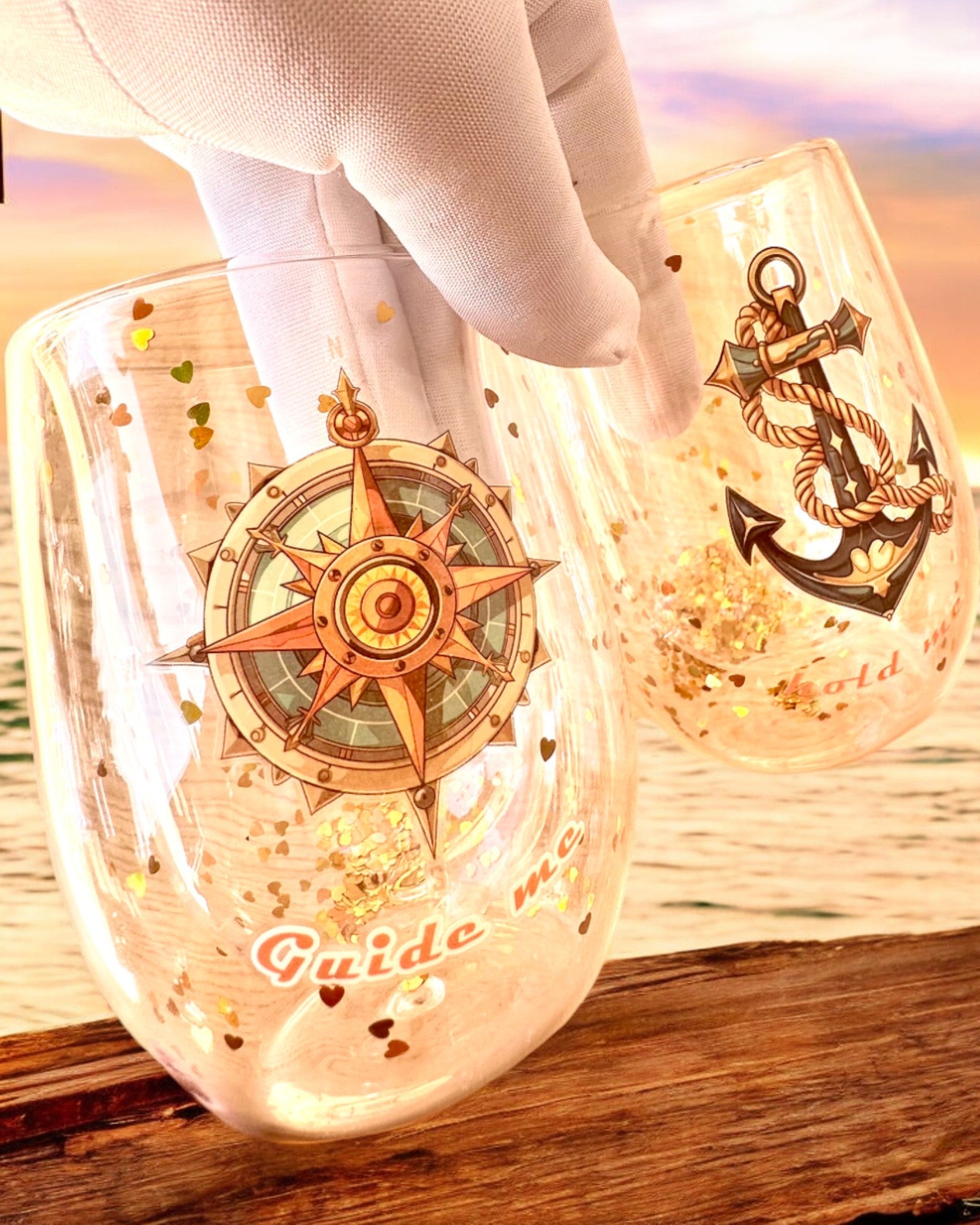 Verres "Nautical Dreams" à double paroi avec flocons d'or - ensemble de 2 pièces, capacité de 300 ml, possibilité de personnalisation par gravure
