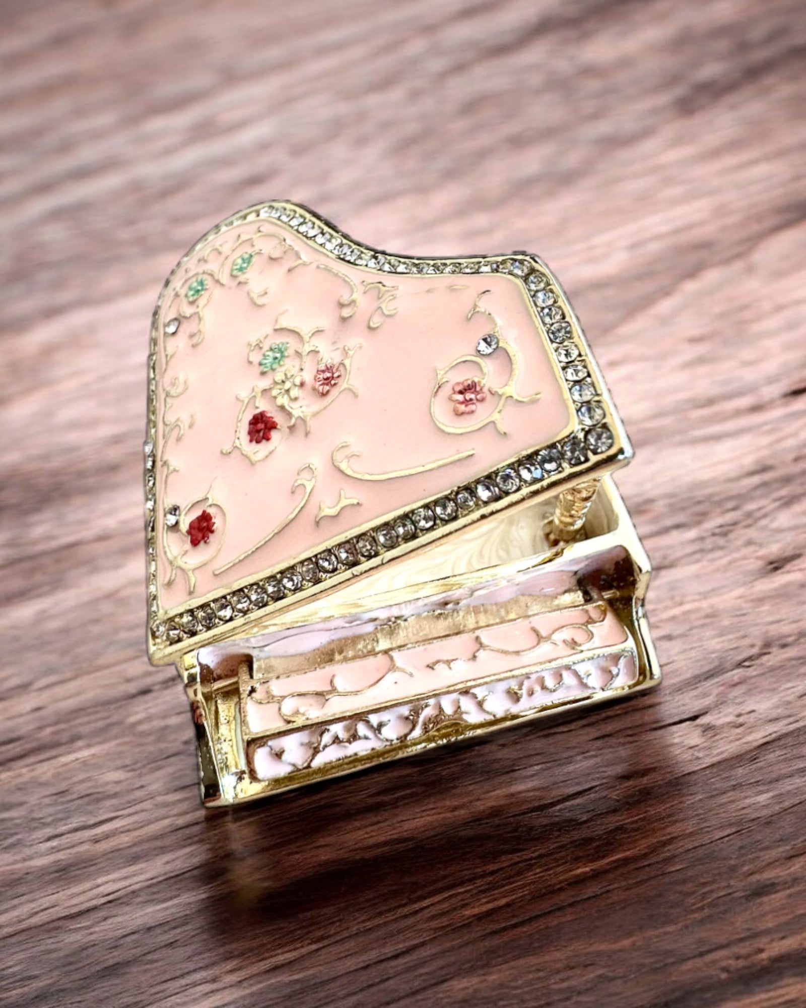 Élégante boîte à bijoux "Mini Piano - roses classiques" - avec option de gravure pour cadeau