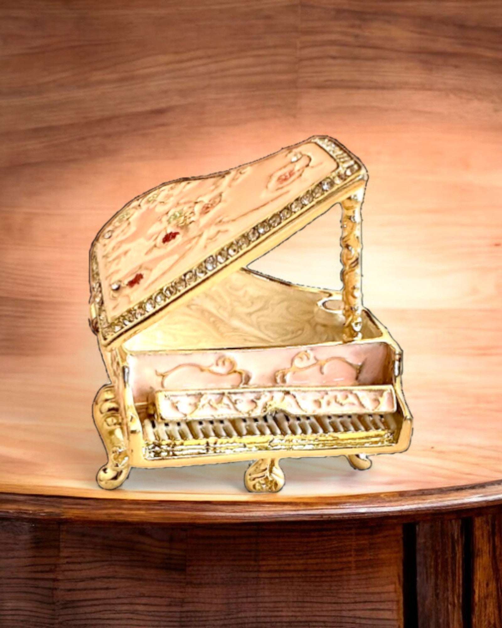 Élégante boîte à bijoux "Mini Piano - roses classiques" - avec option de gravure pour cadeau