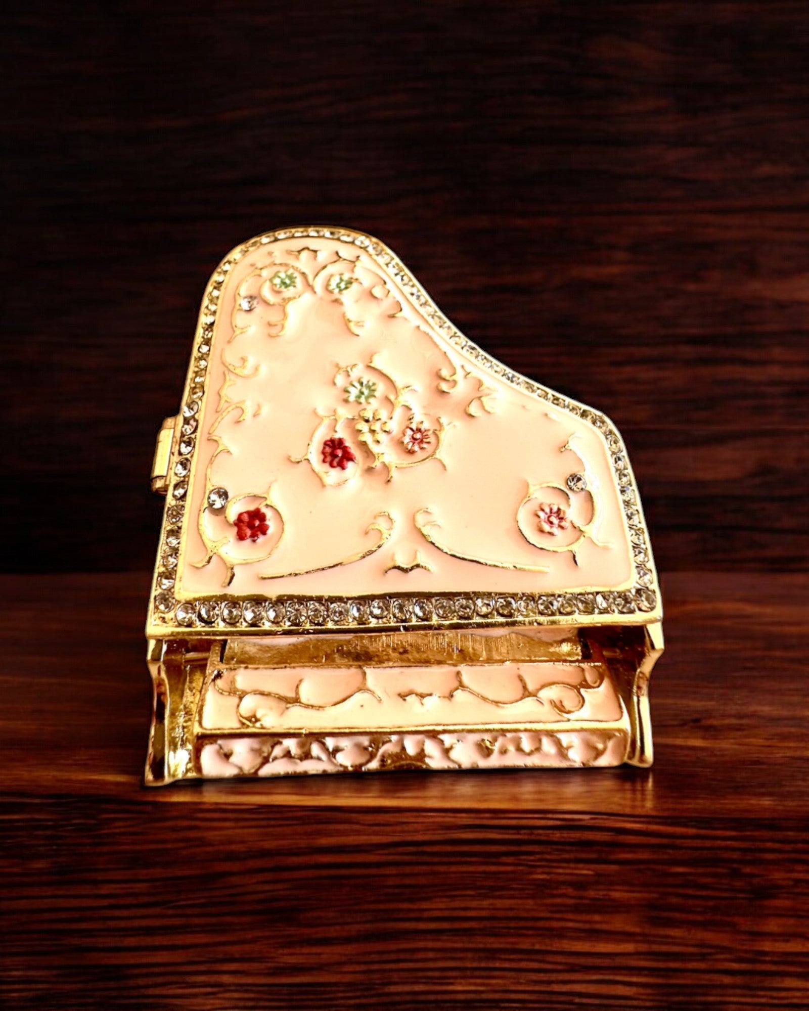 Élégante boîte à bijoux "Mini Piano - roses classiques" - avec option de gravure pour cadeau