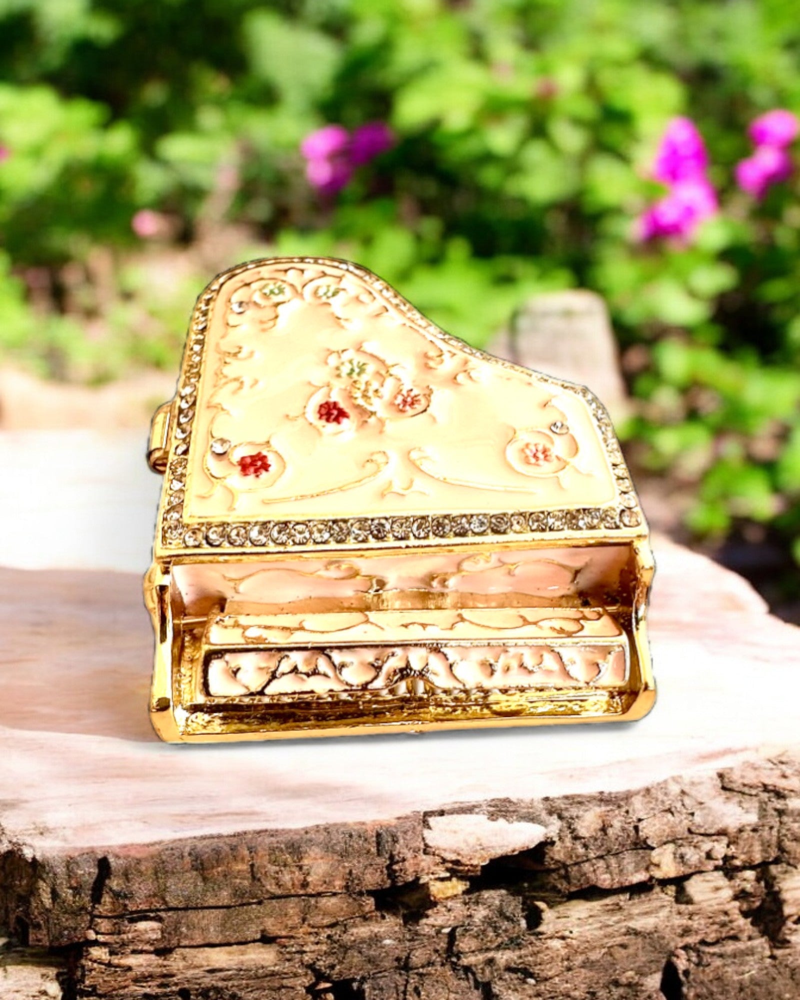 Élégante boîte à bijoux "Mini Piano - roses classiques" - avec option de gravure pour cadeau