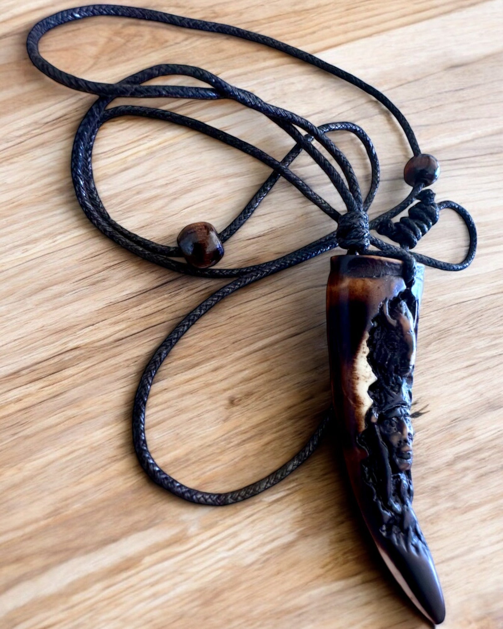 Wolf Fang necklace, resin amulet - Mystical Power of Nature, customizable with engraving for a gift