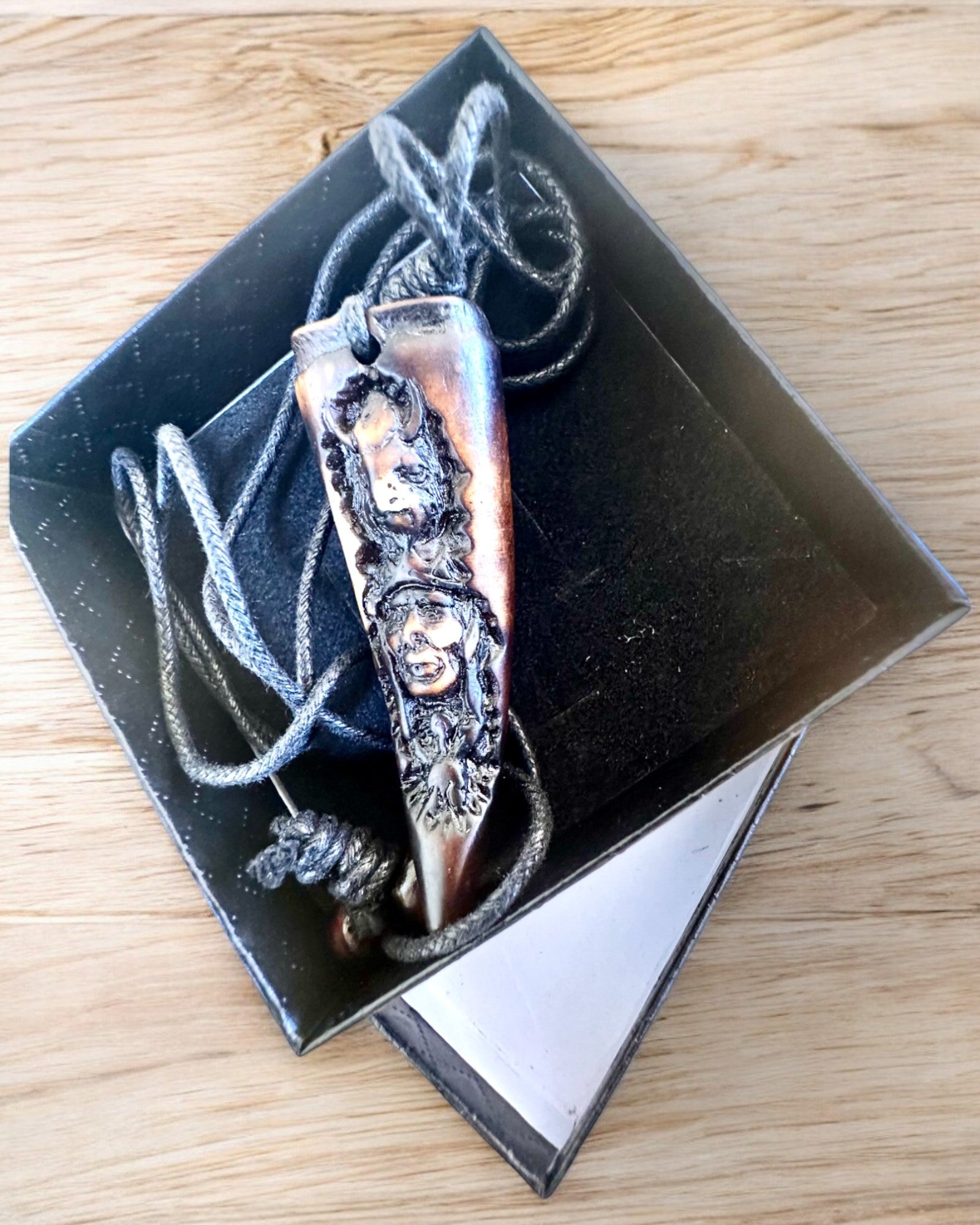 Wolf Fang necklace, resin amulet - Mystical Power of Nature, customizable with engraving for a gift