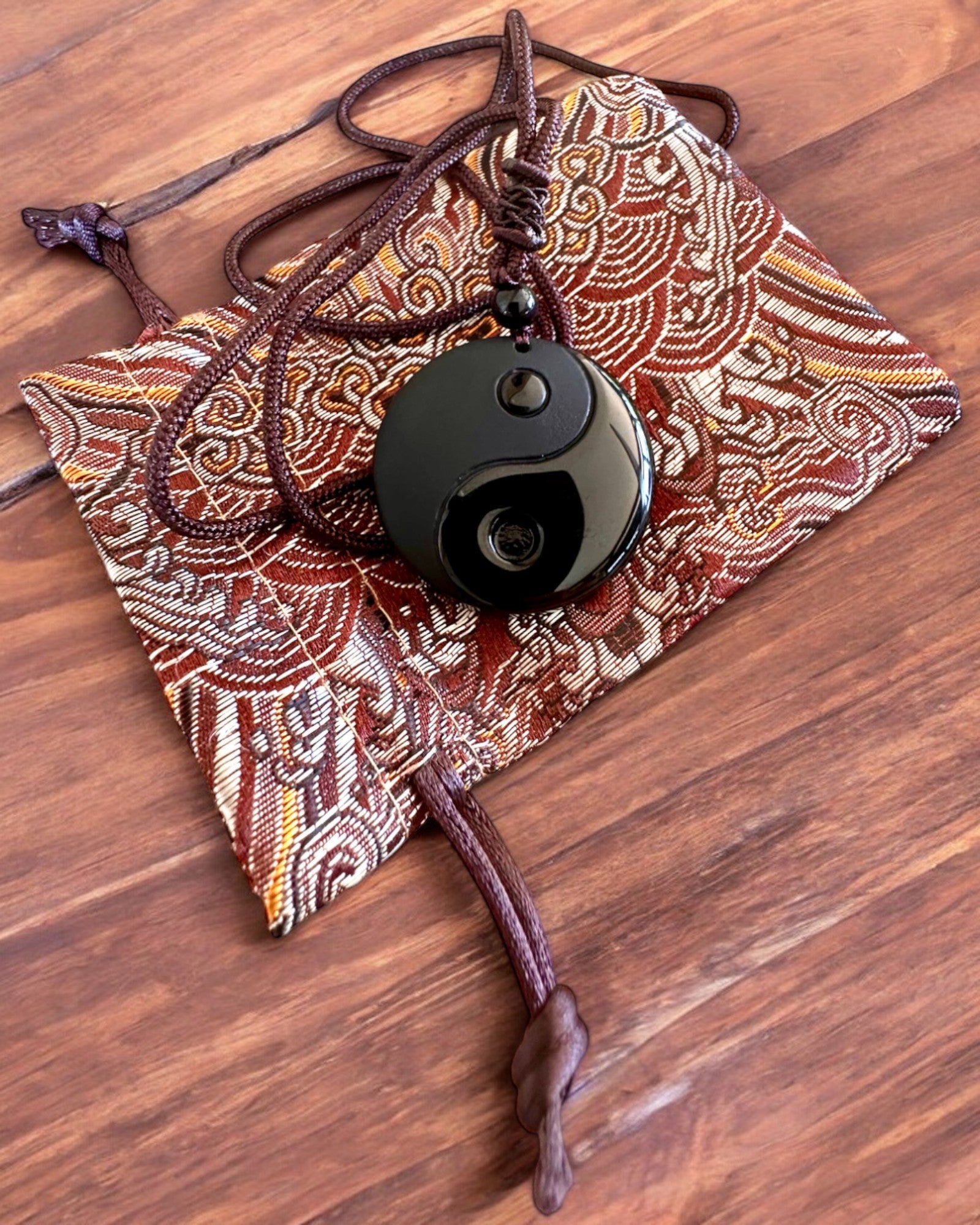 Boho Necklace with Obsidian Yin Yang Tai Chi, customizable with engraving for a gift