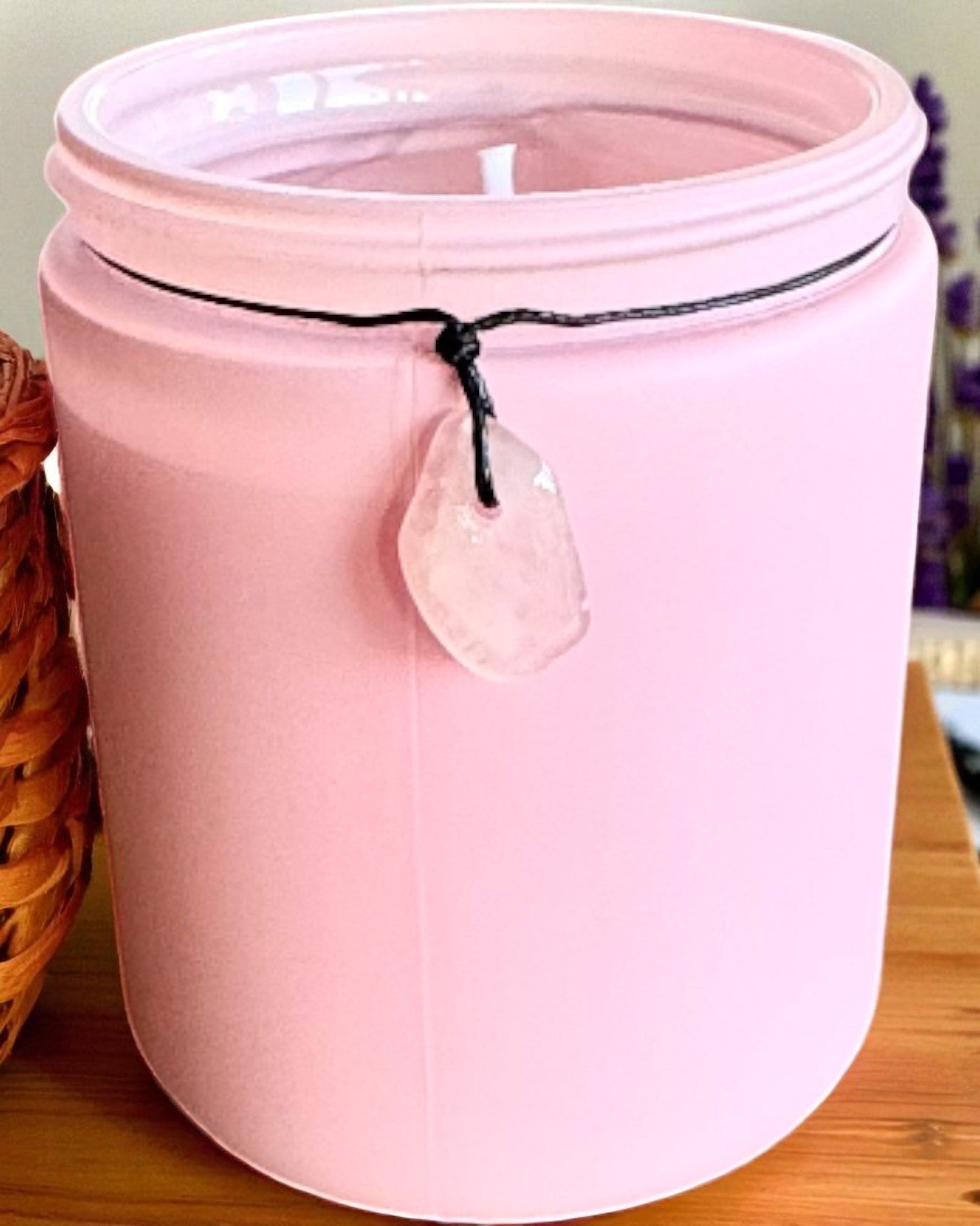 Bougie de soja intentionnelle Quartz Rose – amour, harmonie et paix du cœur, 250 ml, possibilité de personnalisation pour cadeau