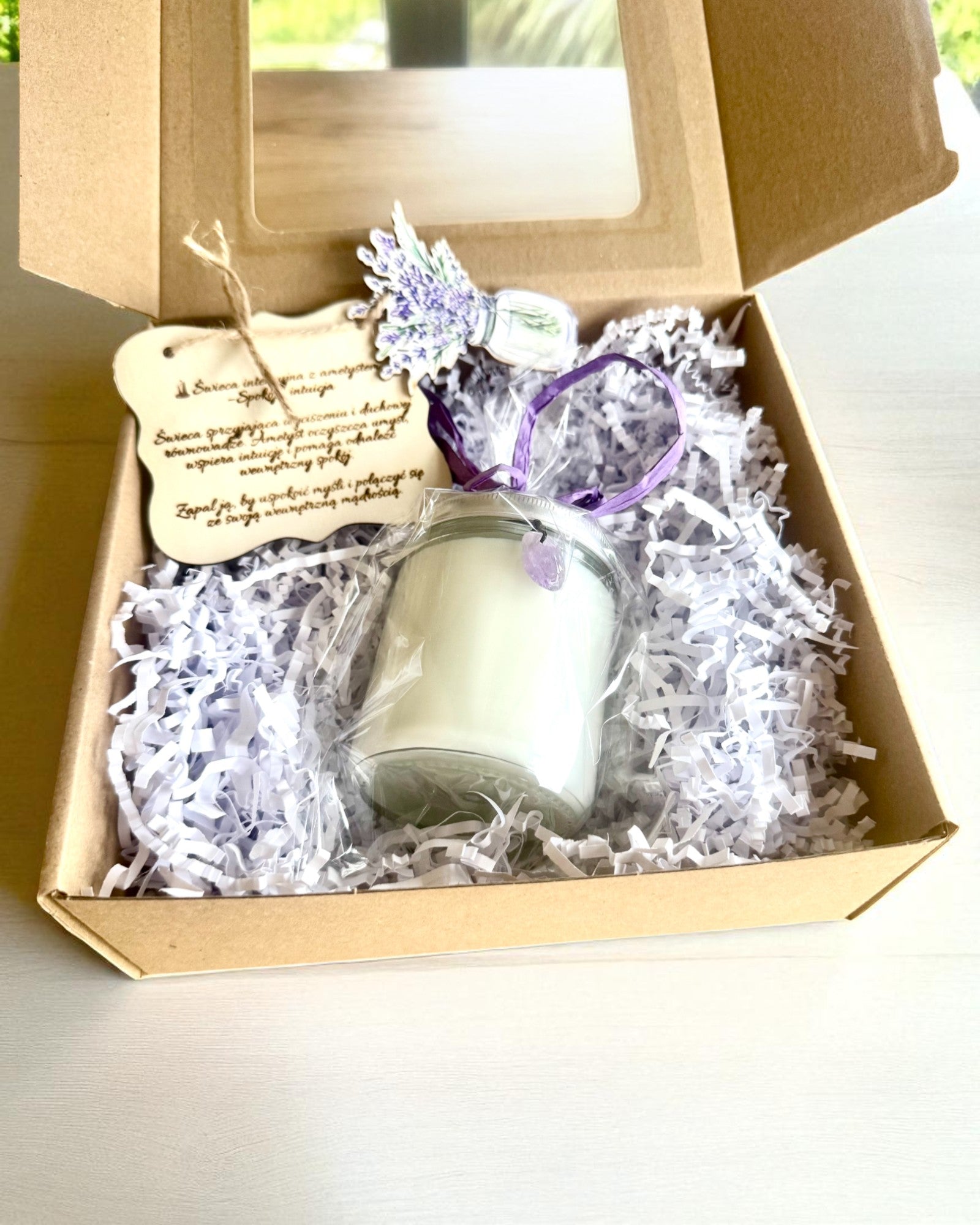 Bougie de soja intentionnelle Améthyste – paix, harmonie et purification, 250 ml, possibilité de personnalisation pour cadeau