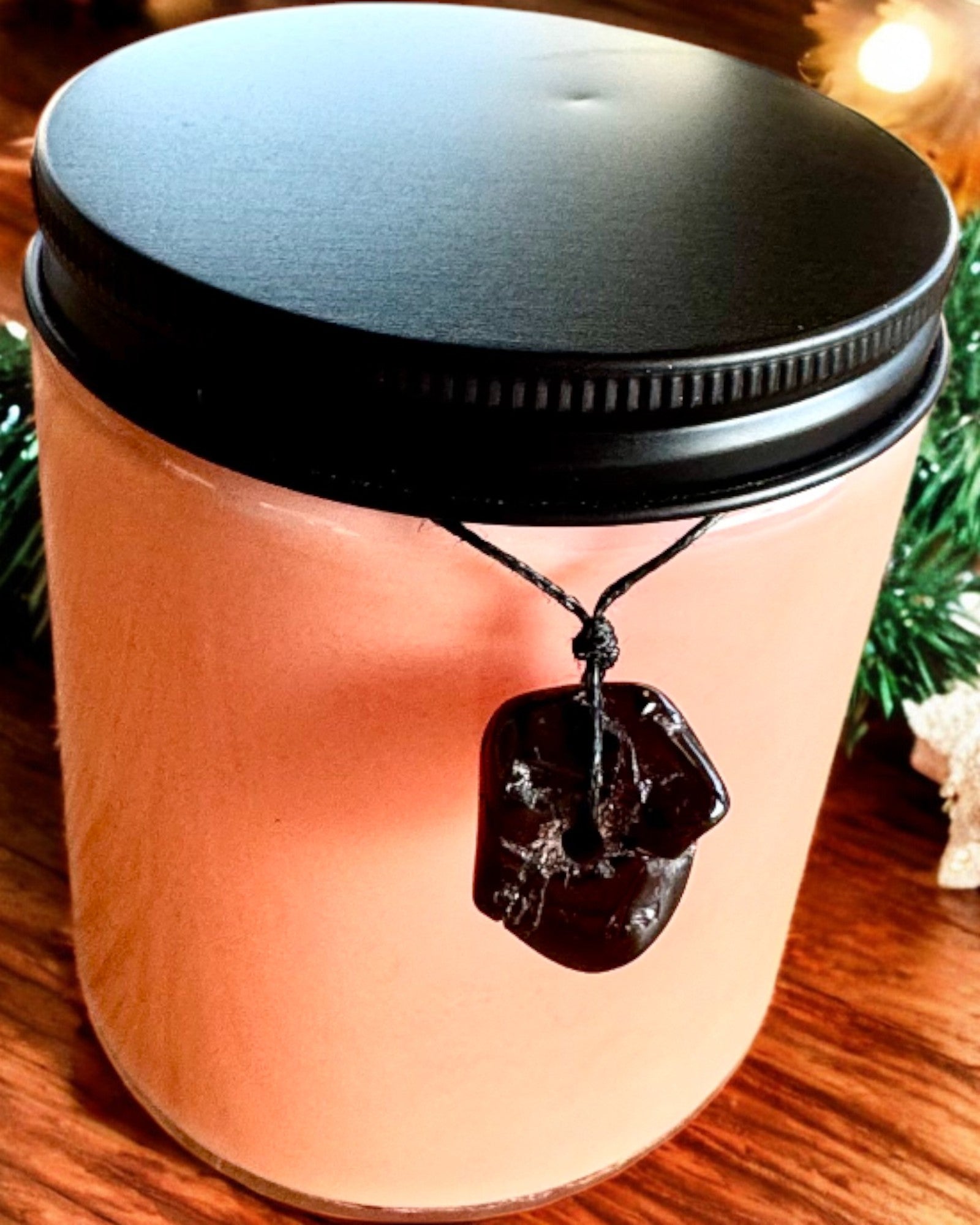 Bougie de soja intentionnelle 250 ml avec pierre naturelle – choisissez votre énergie : Citrine ou Grenat, personnalisation par gravure pour cadeau