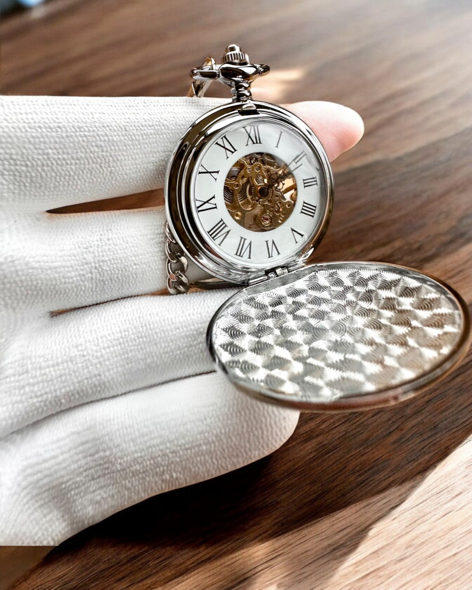 Montre de Poche Mécanique Classique à Double Couvercle, Manuelle, Couleur Argentée