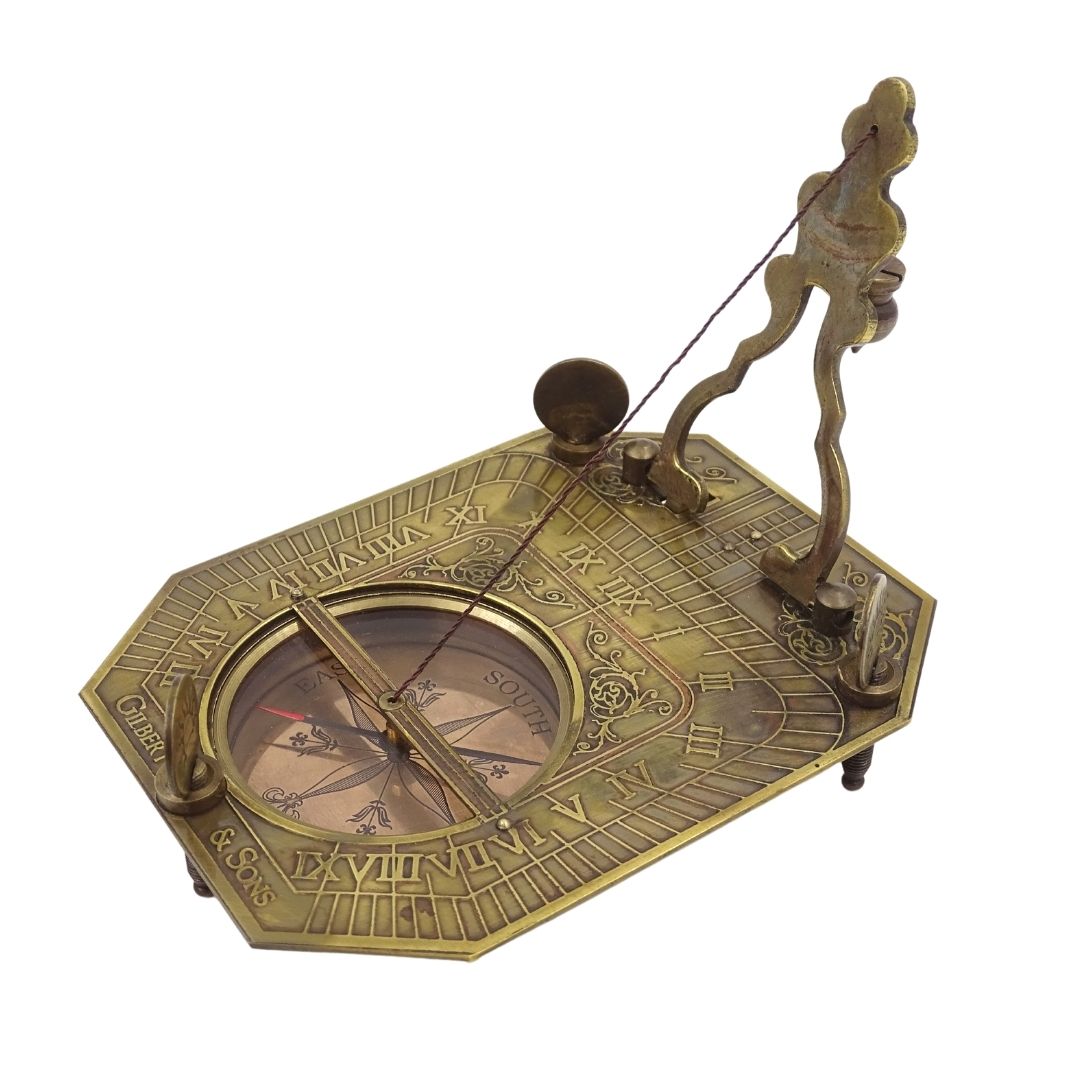 Cadran solaire avec boussole dans une boîte en bois – Cadeau rétro pour voyageur – SUN-0106