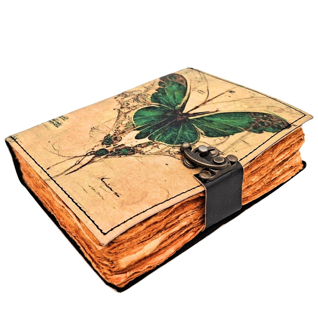 Carnet en cuir rétro Papillon - Cuir de chèvre 200 pages - AH20