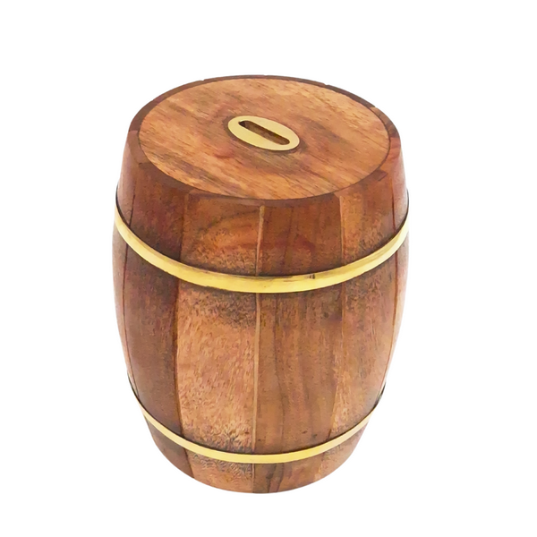 Grande tirelire tonneau en bois – ouvrable, rétro - DNU-002