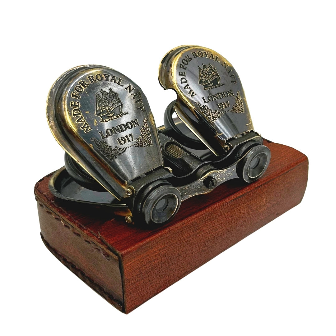 Brass Retro Binoculars in Leather Case with Engraving Option