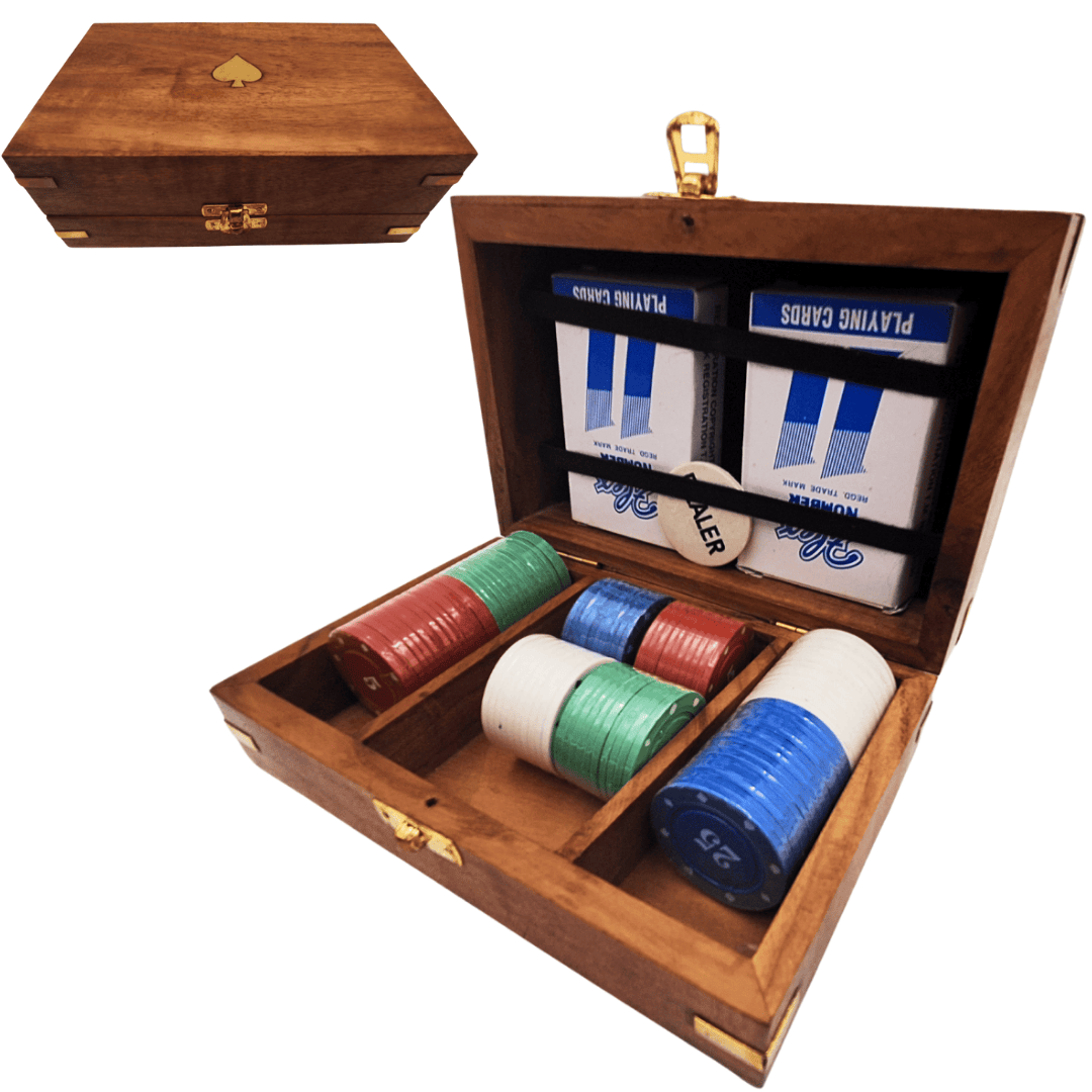 Ensemble élégant de poker dans une boîte en bois – 100 jetons - DNU-102