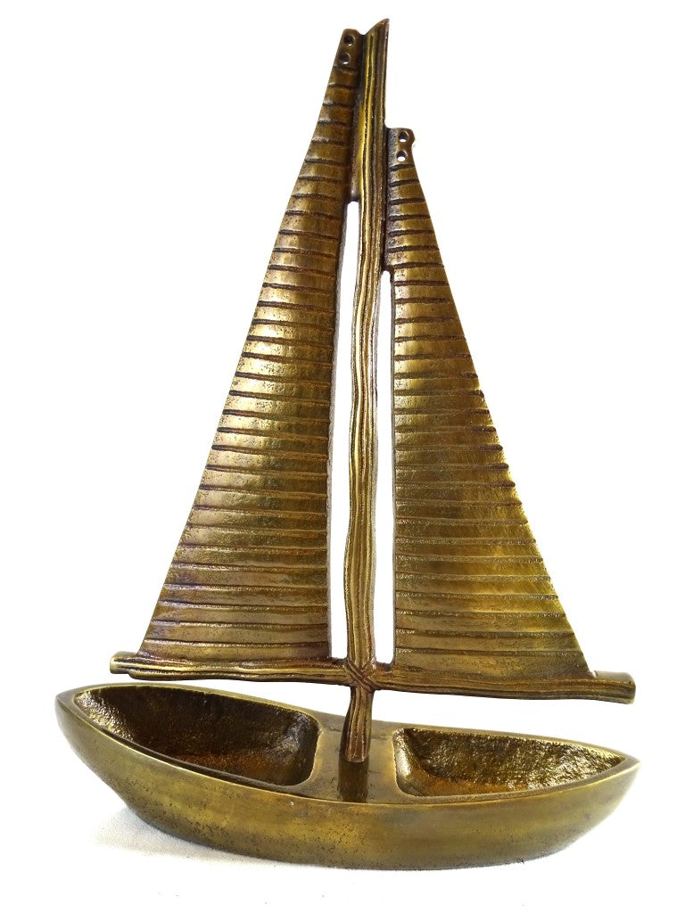 Modèle de yacht en aluminium doré hauteur 38cm - N-3670