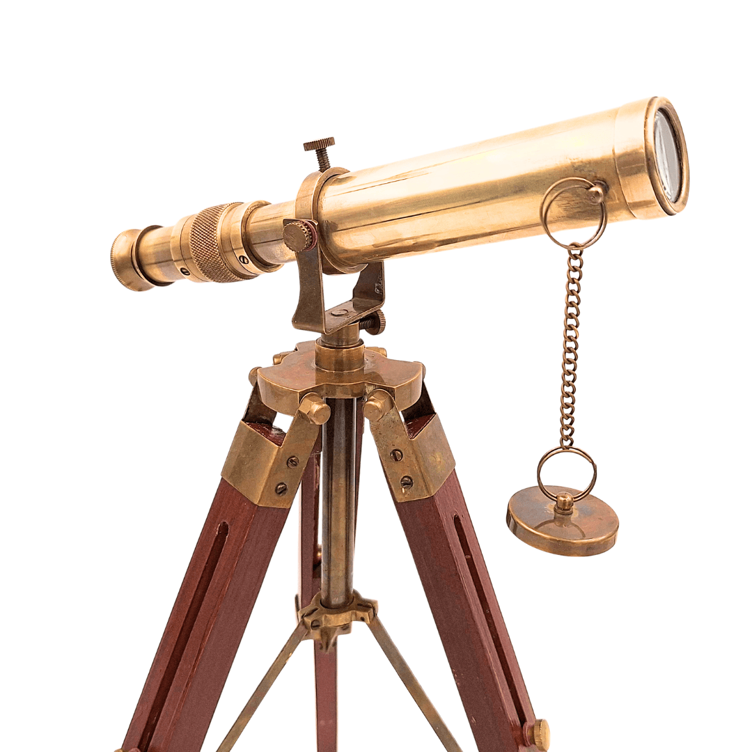Retro-Messing-Fernrohr auf Holzstativ – verstellbare Höhe – SR010