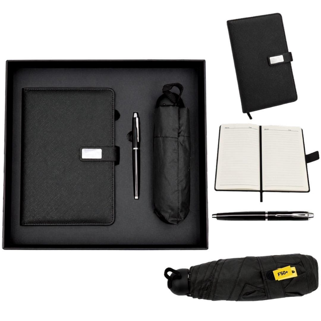 Coffret cadeau élégant - Carnet en cuir avec parapluie et stylo dans une boîte cadeau - EE12