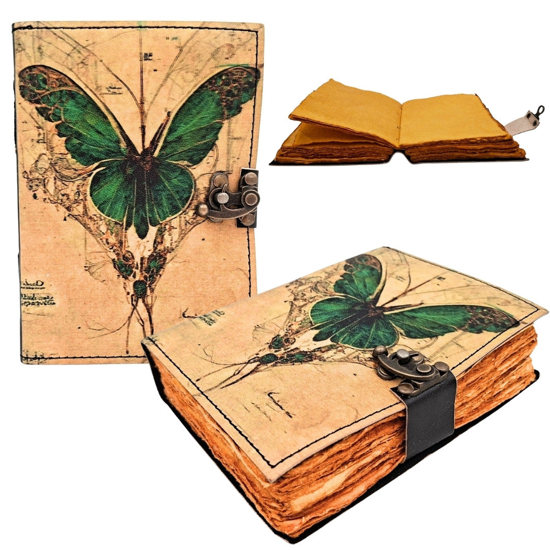 Carnet en cuir rétro Papillon - Cuir de chèvre 200 pages - AH20