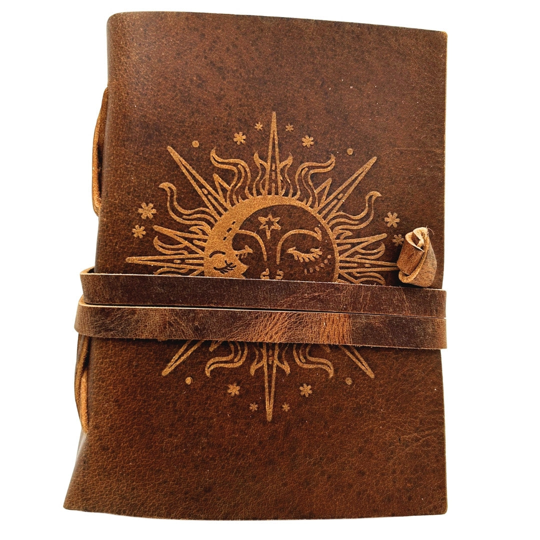Carnet en cuir vintage 200 pages - Soleil et Lune - cuir de buffle – H038