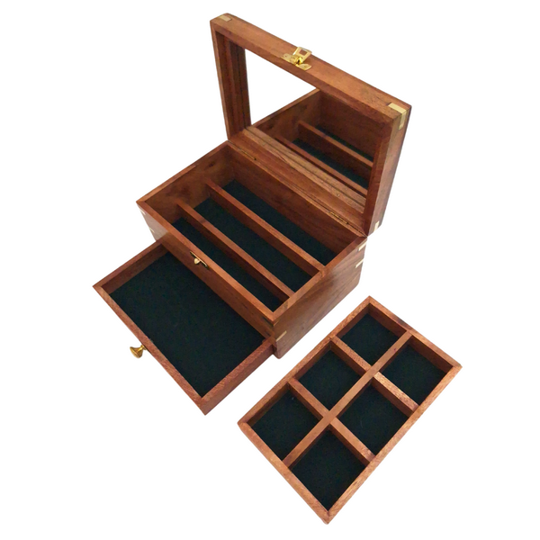 Grand coffret à bijoux en bois – organiseur avec miroir - DNU-022