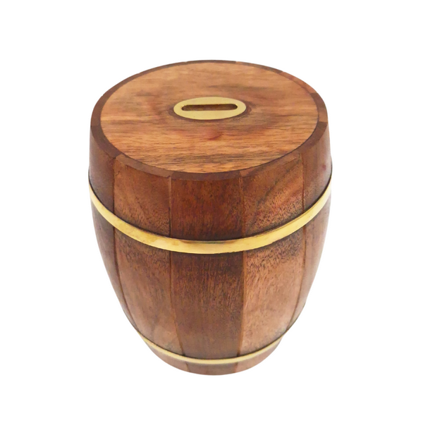 Grande tirelire tonneau en bois – ouvrable, rétro - DNU-002