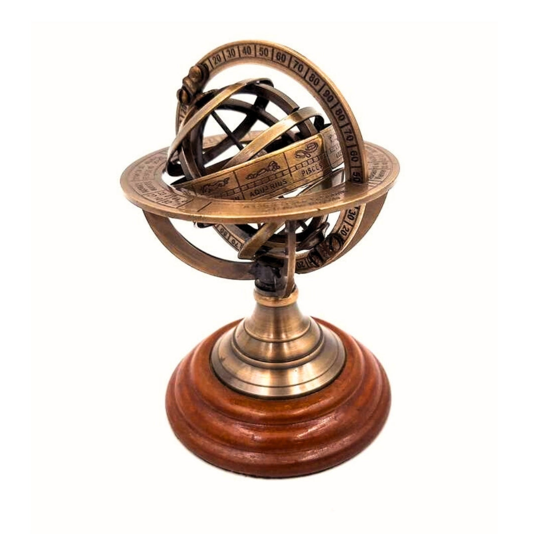 Astrolabe décoratif en laiton sur socle en bois - NI351