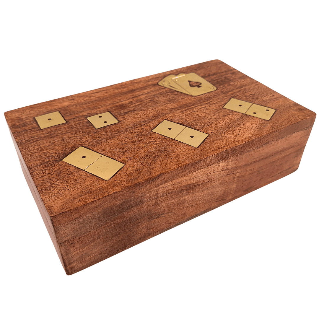 Ensemble de jeux 3 en 1 dans une boîte en bois : cartes, dominos, dés - DNU-011