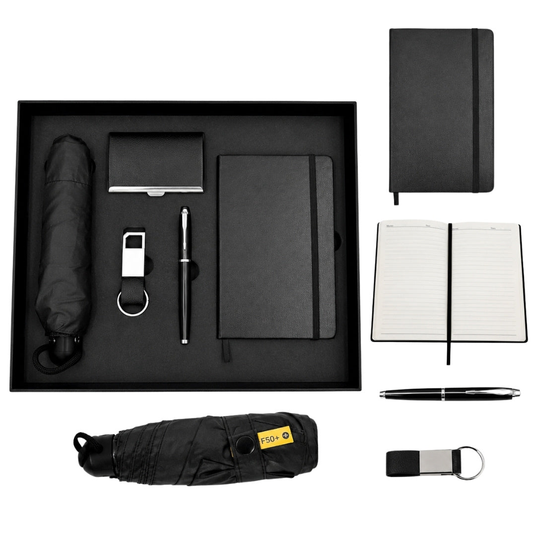Coffret cadeau d’affaires élégant premium - Carnet en cuir parapluie porte-cartes stylo porte-clés - EE15