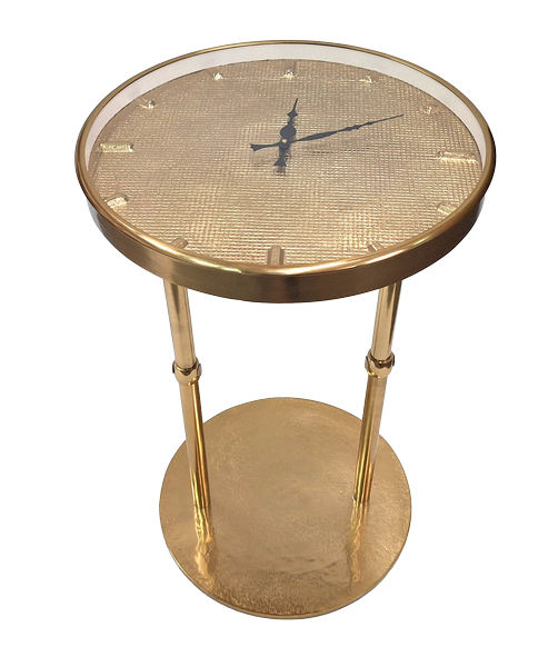 Table d’appoint dorée en métal Glamour avec horloge – Belle décoration – 1056A