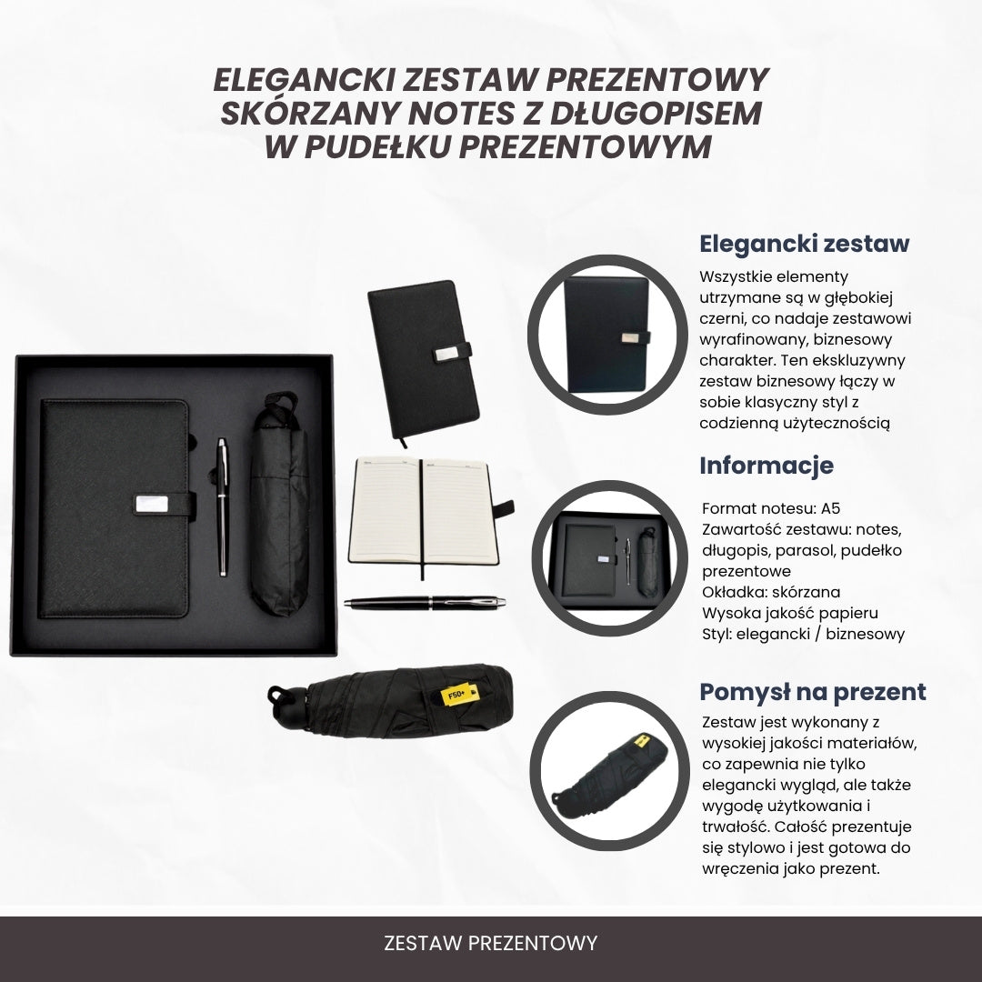 Coffret cadeau élégant - Carnet en cuir avec parapluie et stylo dans une boîte cadeau - EE12