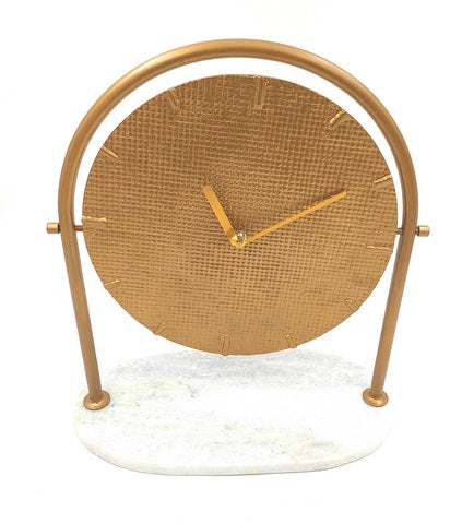 Horloge ronde métallique sur socle en marbre - 4130