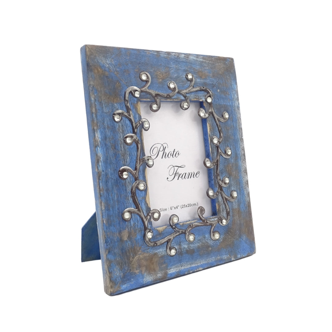 Cadre photo en bois bleu - 28892 - format photo 15x10cm
