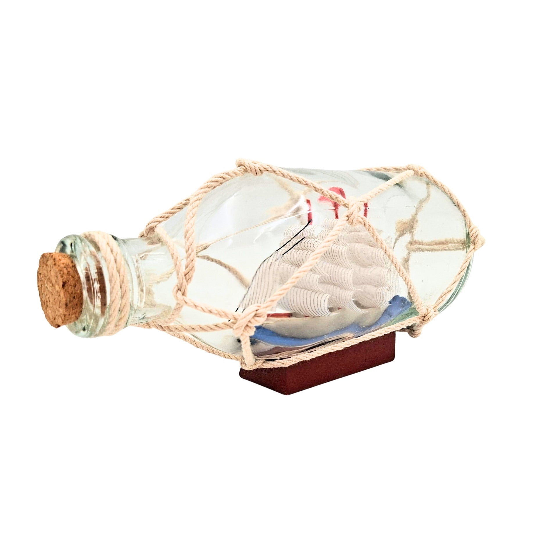 Rafandynka - Bateau en bouteille sur socle en bois – S2036B