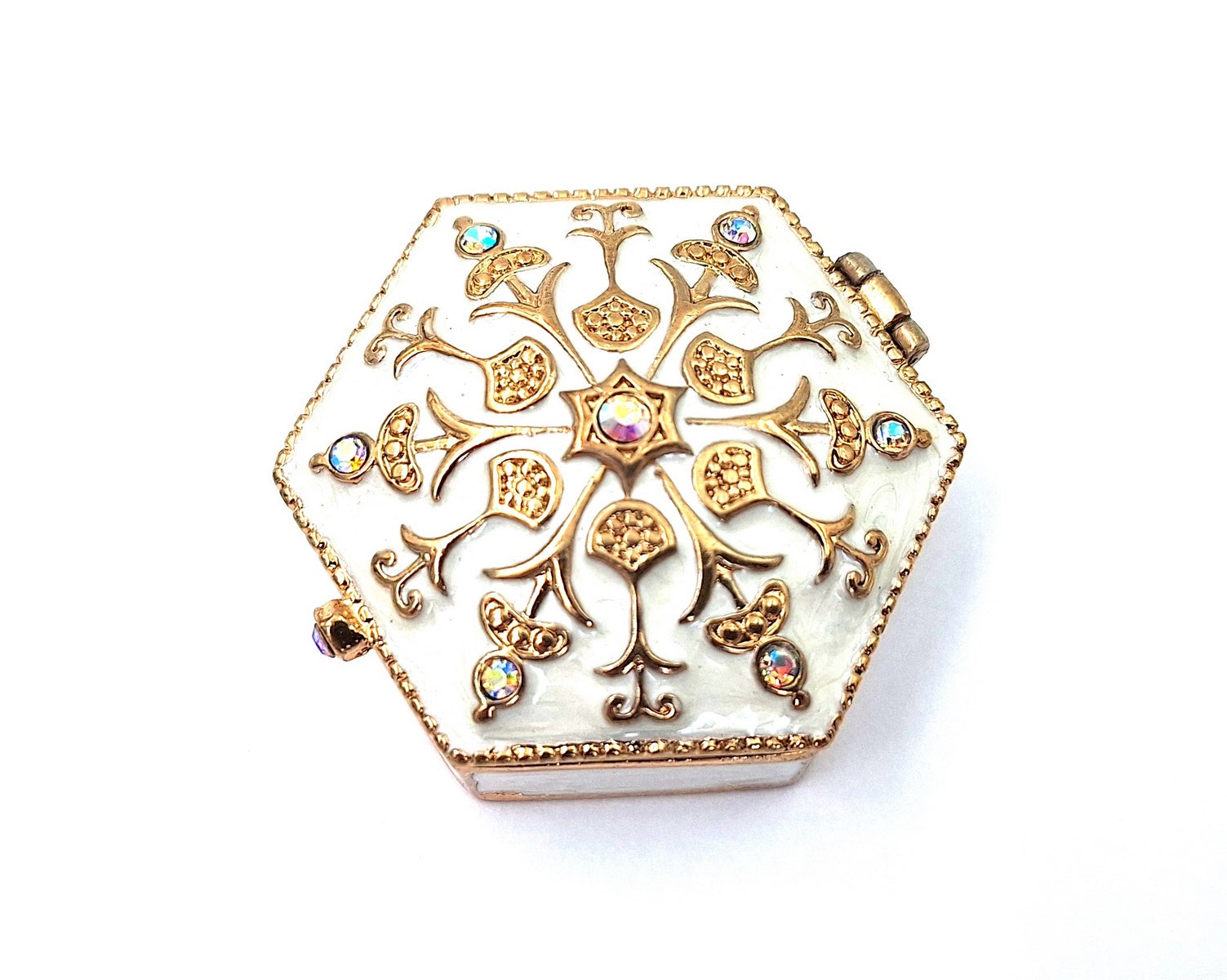 Reich verziertes kleines Geschenk-Metallkästchen mit Kristallen - B0035-08WH