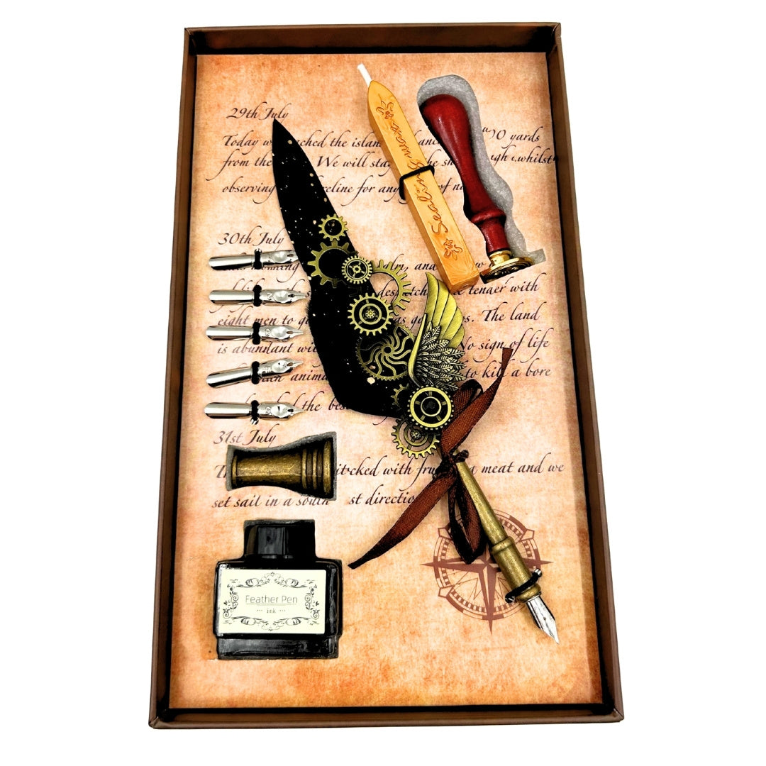 Set de calligraphie premium plume d’oie - 6 plumes sceau support pour plume - EE16