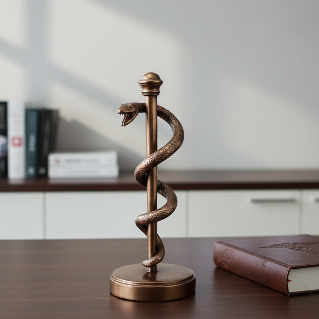 Figurine bâton d’Esculape, cadeau pour médecin ou praticien - 30 cm, résine - MC-9634