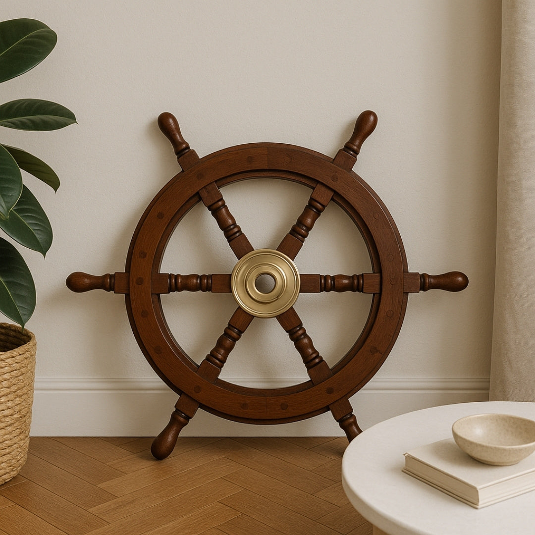 Roue de gouvernail en bois – 45 cm - Décoration marine rétro - NC1402A