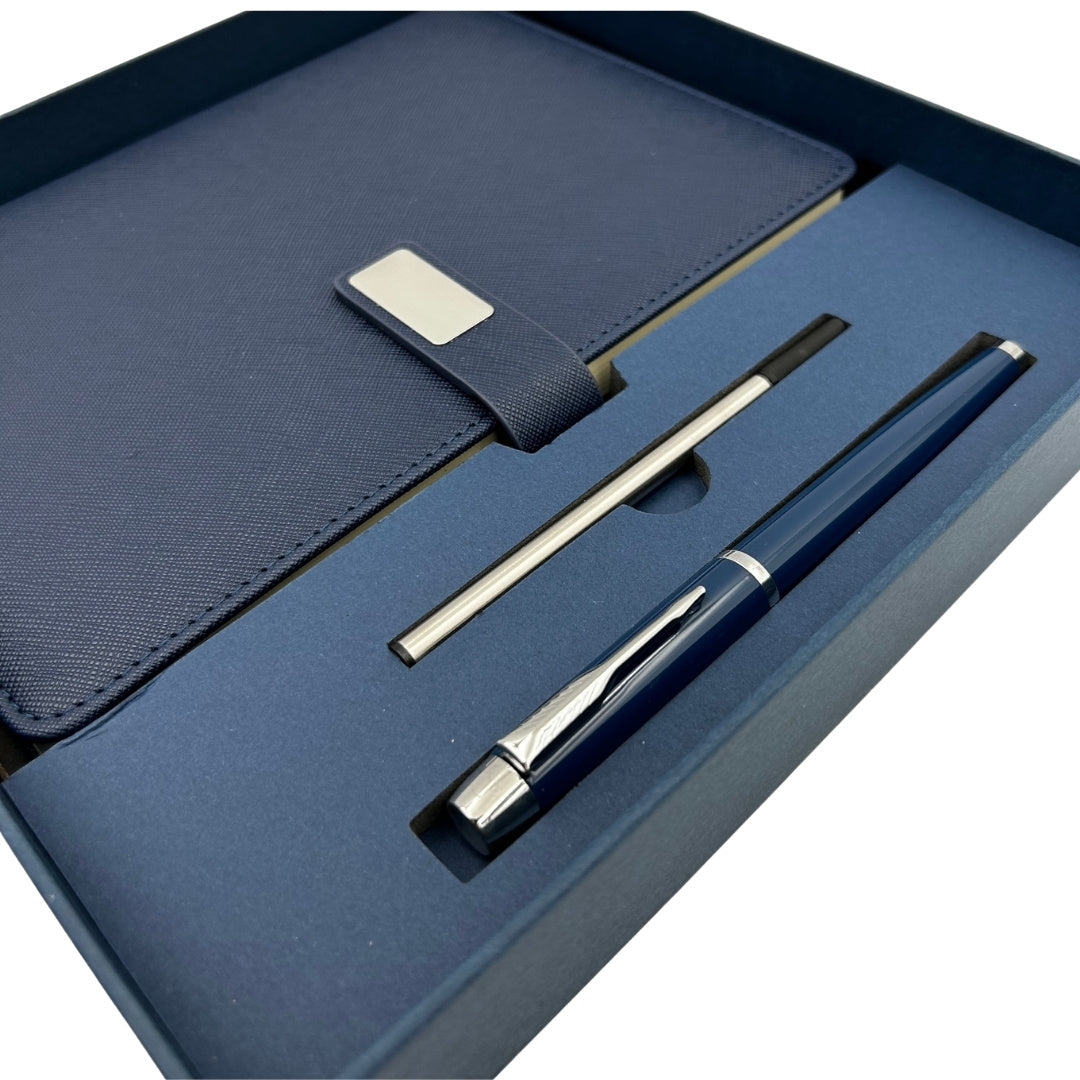 Coffret cadeau élégant carnet en cuir bleu marine A5 avec stylo dans une boîte cadeau - EE13
