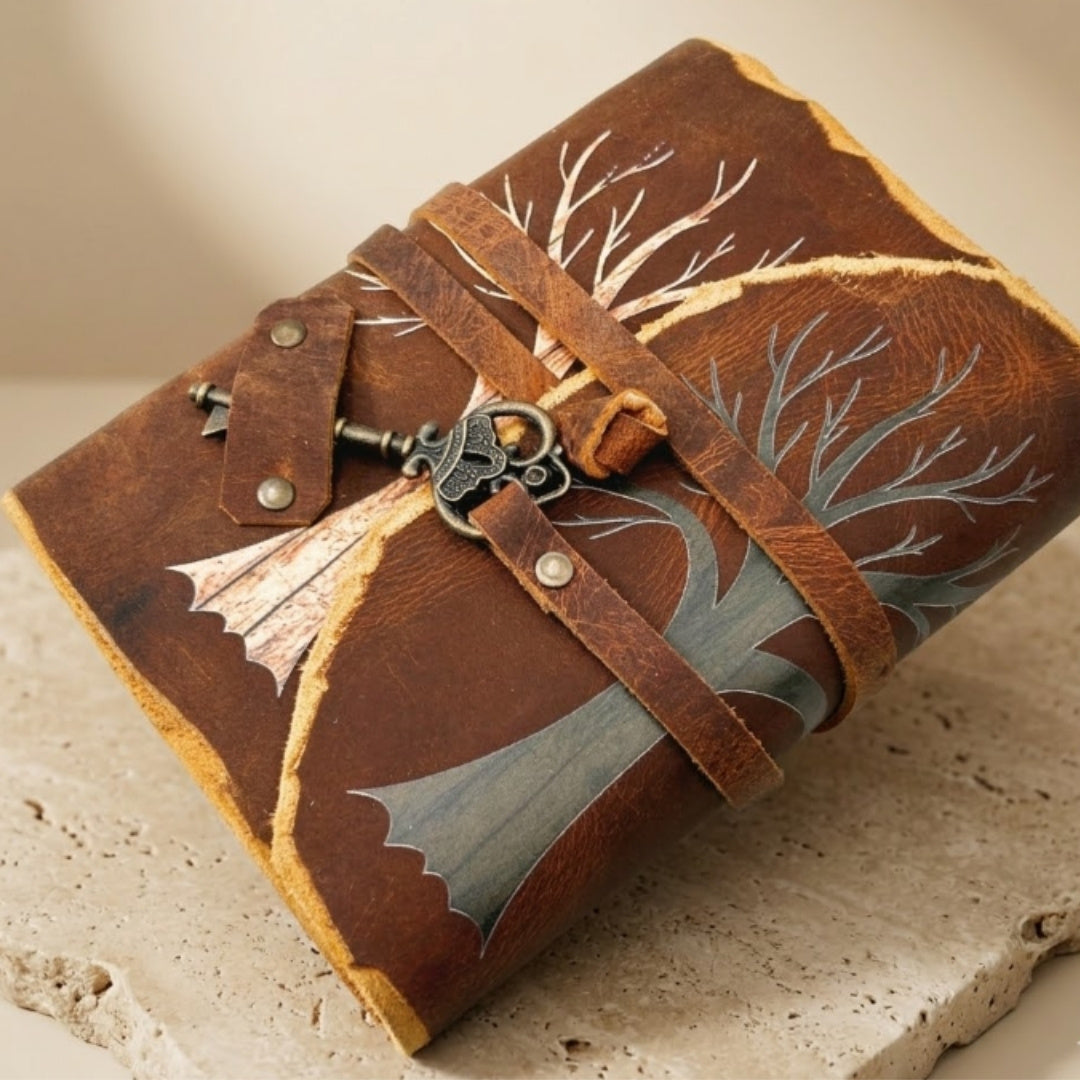 Carnet en cuir vintage 200 pages avec clé – Arbre de Vie – H006