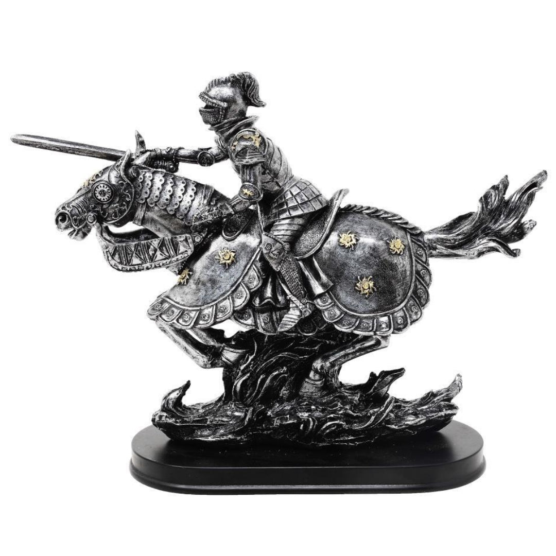 Statuette chevalier à cheval 31cm – polyrésine peinte à la main – MC-23152