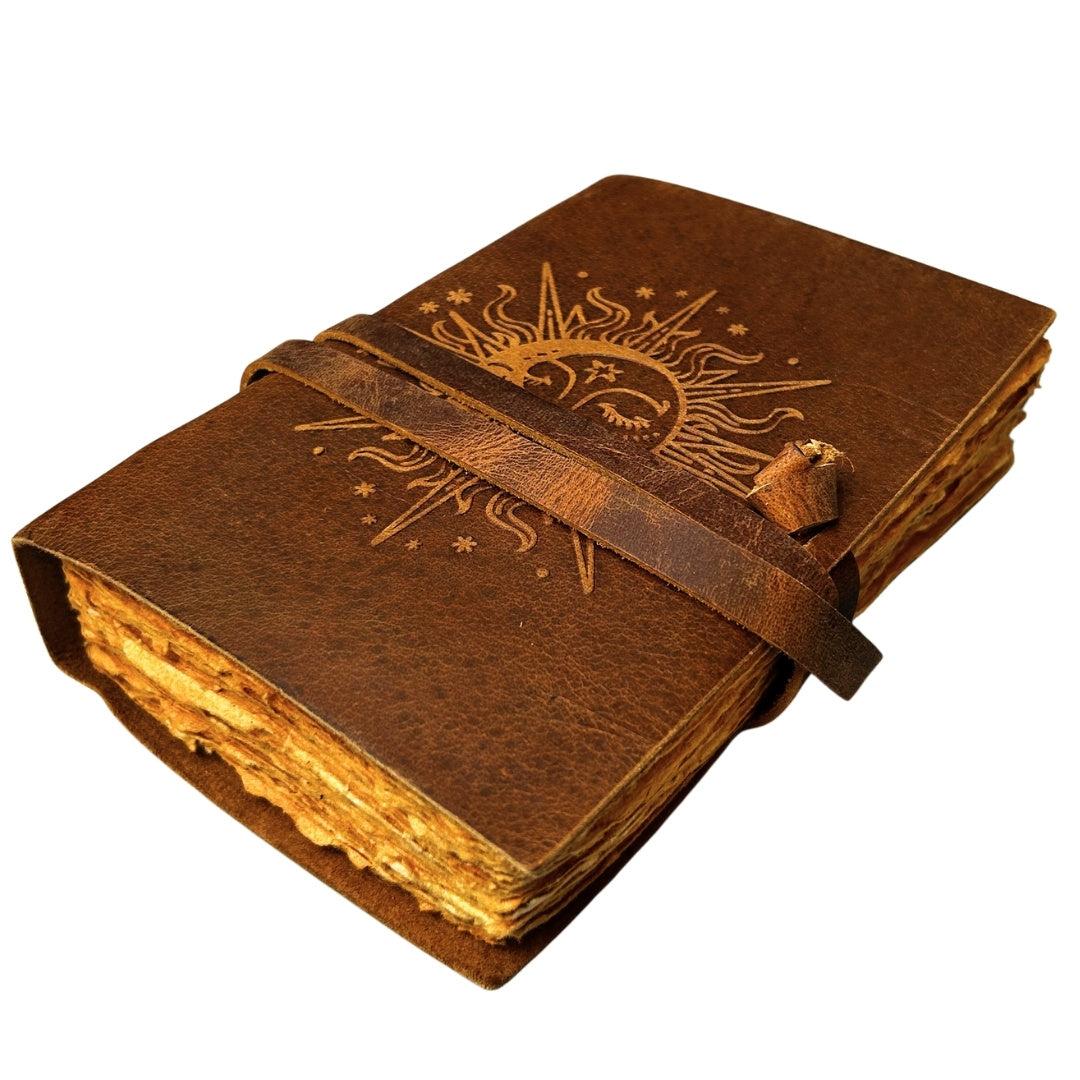 Carnet en cuir vintage 200 pages - Soleil et Lune - cuir de buffle – H038