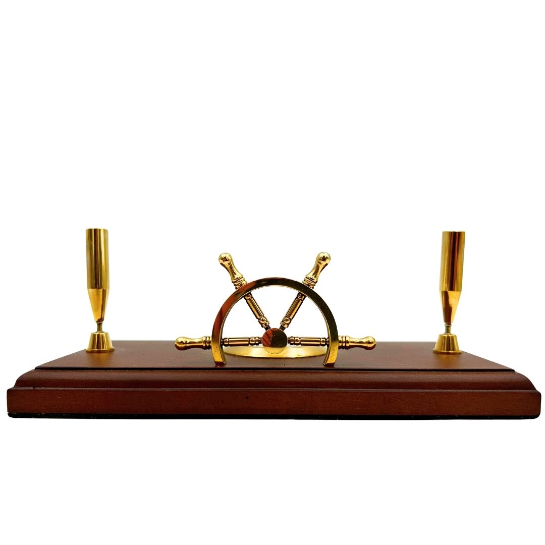 Ensemble de bureau marin – Roue de gouvernail, boussole, porte-stylos – TT019