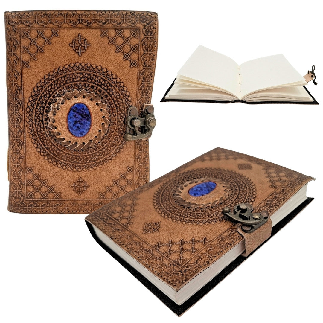 Carnet en cuir rétro avec pierre - Cuir de buffle - AH16
